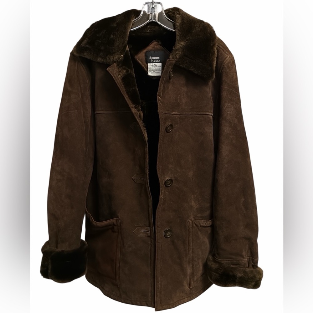 dennis basso Brown Suede Shearling Pea Coat